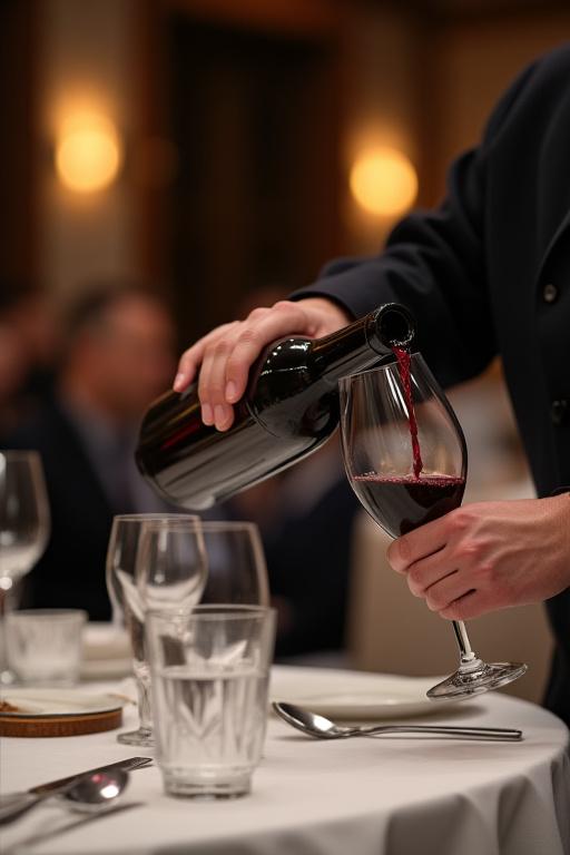 Il sommelier versa un vino rosso in un calice